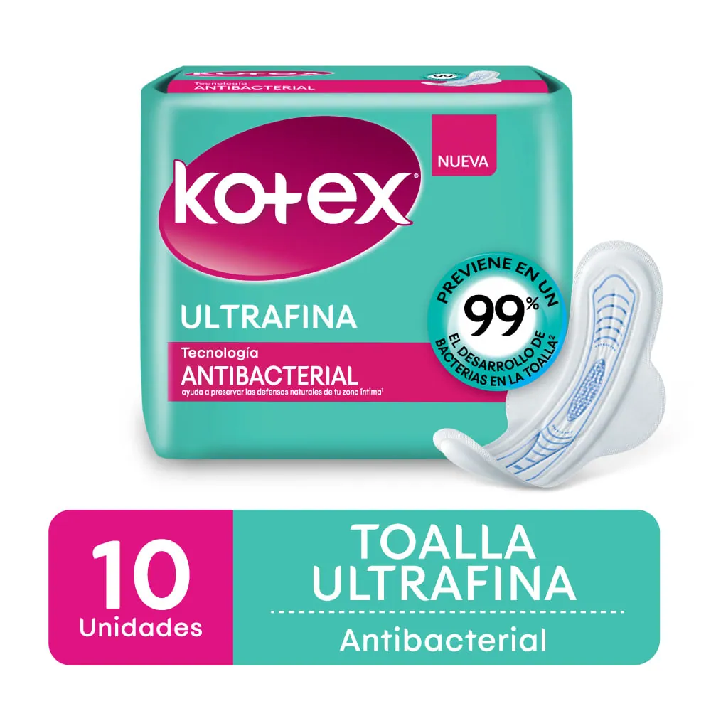 Kotex Toalla Femenina Antibacterial C/Alas