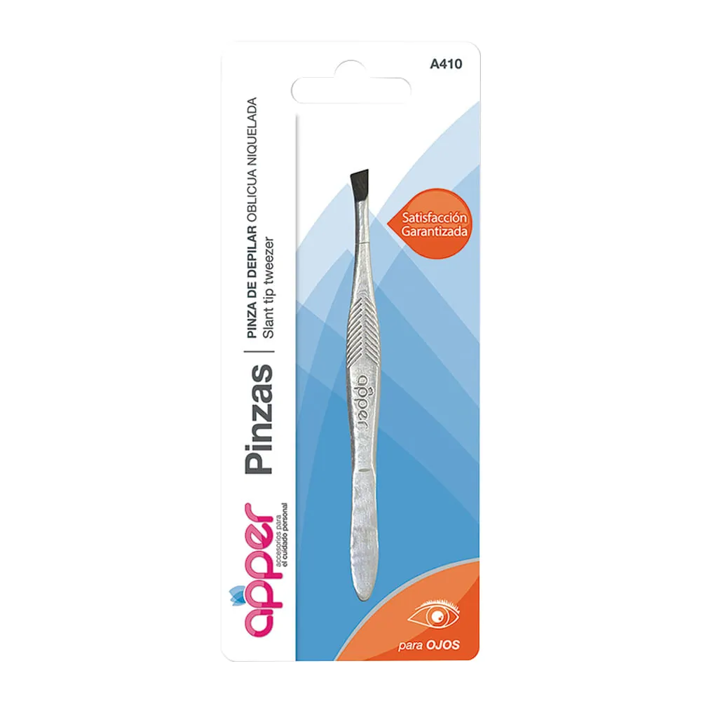 Apper Pinza de Depilar Niquelada Oblicua (A410)