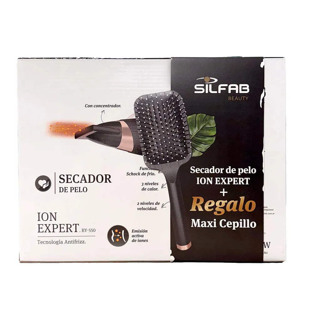 Silfab Secador de Pelo Ion By-550 Combo Beauty+Maxi Cepillo Obsequio